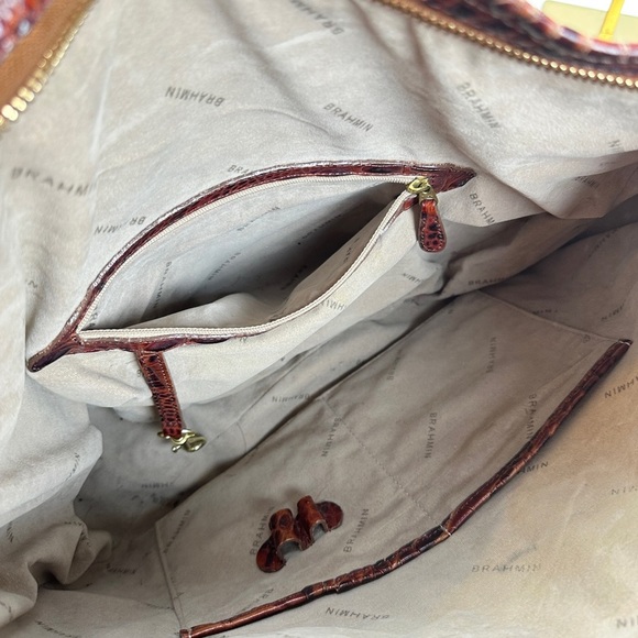 Brahmin Authentic Croc Lauren Pecan Leather Shoulder Bag w/Tassel/Hand Tag - Picture 5 of 13